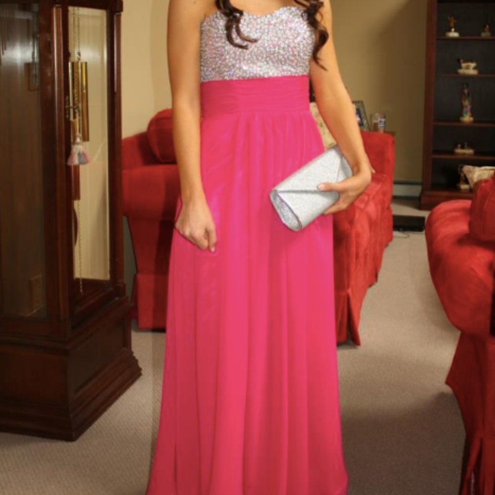 Pink/silver chiffon prom dress